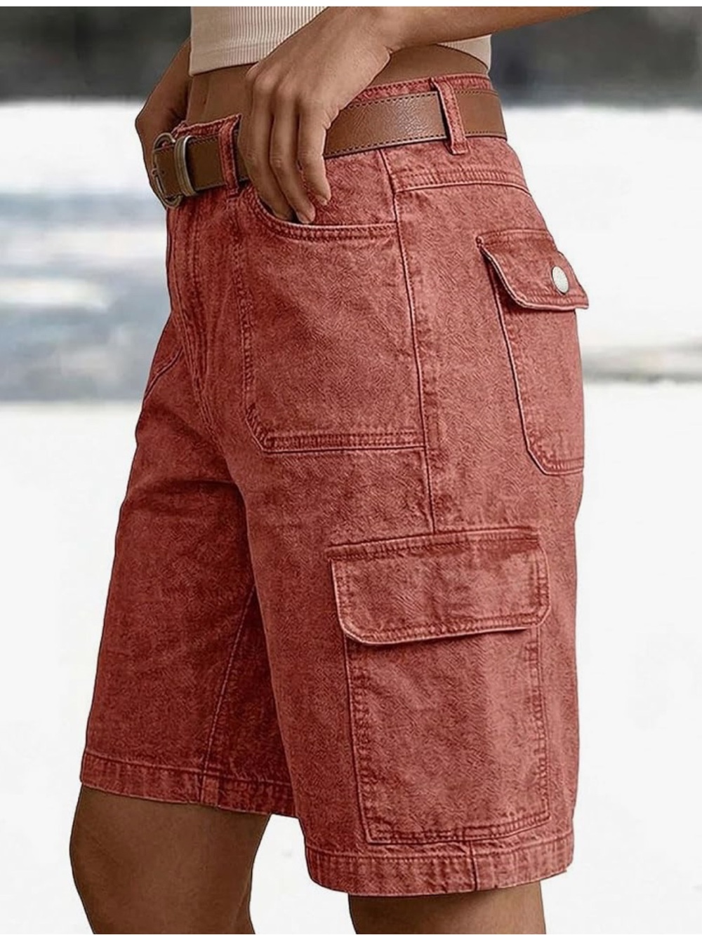 Flamingals Cargo Mid Rise Bermuda Shorts in Rust